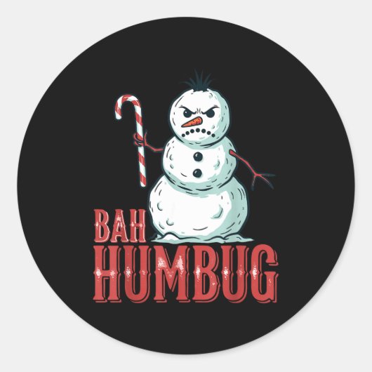 Sticker Rond Bah Humbug Santa Hat Angry Snowman Sarcastic Chris (Devant)