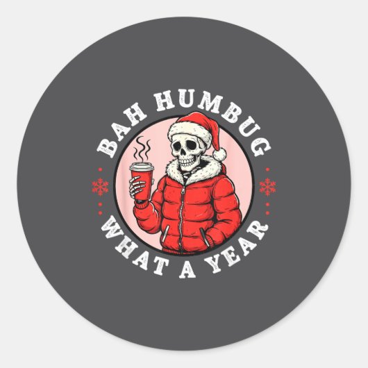 Sticker Rond Bah Humbug Skull Hat Santa's Candy Christmas Pajam (Devant)