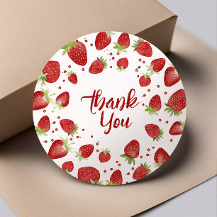 Sticker Rond Baie Sucrée Aquarelle Fraise Merci