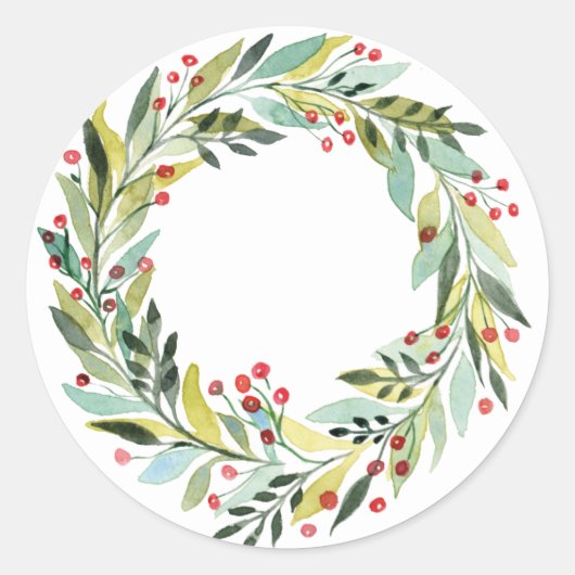 Sticker Rond Baies d'aquarelle et verdure Vacances Wreath (Devant)