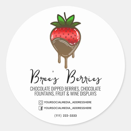 Sticker Rond Baies de fraises trempées recouvertes de chocolat (Devant)