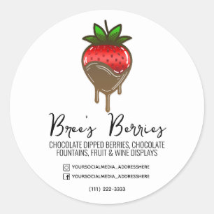 Sticker Rond Baies de fraises trempées recouvertes de chocolat