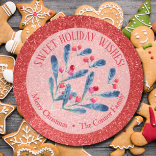 Sticker Rond Baies de Noël Parties scintillant de vacances fait