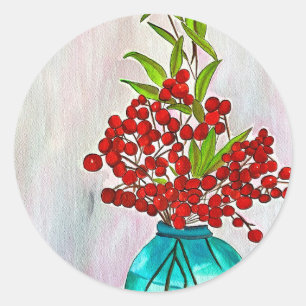 Sticker Rond Baies d'eau Red Christmas Berries