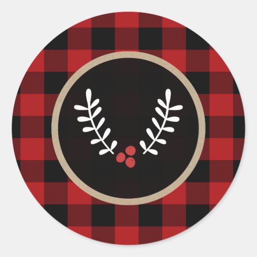 Sticker Rond Baies d'hiver Russe Holiday Buffalo Rouge Plaid (Devant)