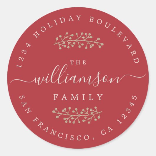 Sticker Rond Baies d'or rustique Sprig Rouge Noël (Devant)