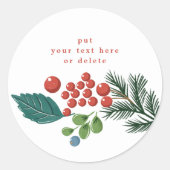 Sticker Rond baies festives traditionnel vert & rouge noël (Devant)