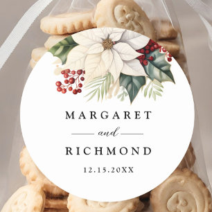 Sticker Rond Baies rouges Poinsettia blanches Mariage d'hiver