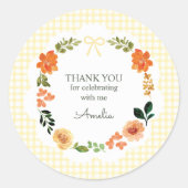 Sticker Rond Baignade Bébé Fleur Jaune Citron Gingham 015 (Devant)