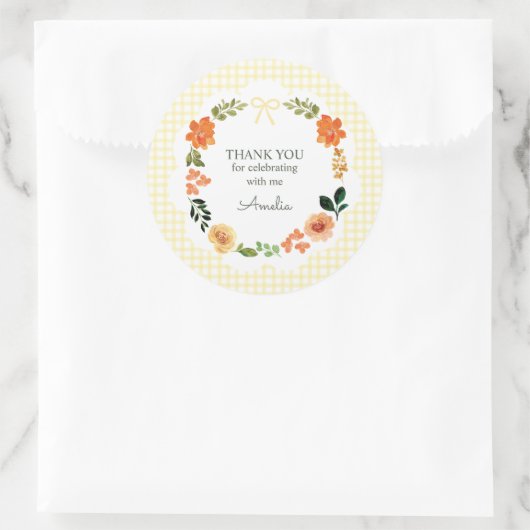Sticker Rond Baignade Bébé Fleur Jaune Citron Gingham 015 (Sac)