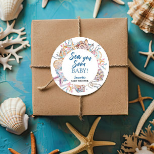 Sticker Rond Baignade de Coquillages Bientôt Baby Shower
