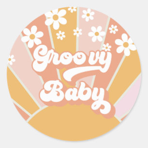 Sticker Rond Baignade Rétro Groovy Bébé Ensoleillée Fête de Nai
