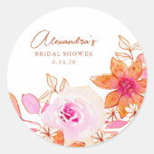 Sticker Rond Baigneuse aquarelle Fleurs roses orange Baby Showe (Devant)