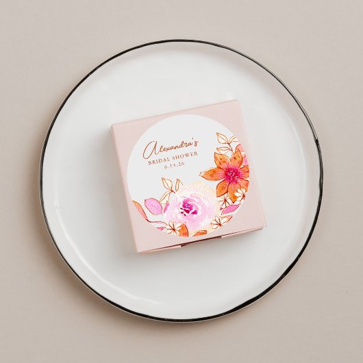 Sticker Rond Baigneuse aquarelle Fleurs roses orange Baby Showe