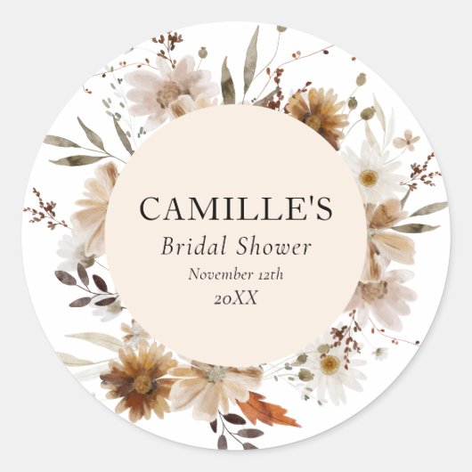Sticker Rond Baigneuse Florale Bohème d'Automne pour Mariage (Devant)