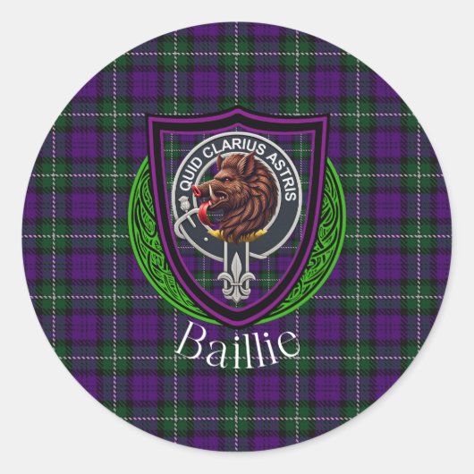 Sticker Rond Baillie Scottish Clan Tartan & Crest (Devant)