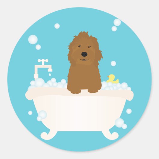 Sticker Rond Bain à bulle Goldendoodle mignon (Devant)