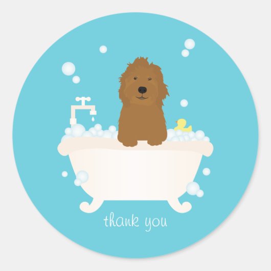 Sticker Rond Bain à bulle Goldendoodle mignon (Devant)