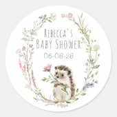 Sticker Rond Bain de bébé aquarelle hérisson bois rustique (Devant)
