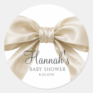 Sticker Rond Bain de bébé fille au ruban de satin Champagne