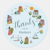 Sticker Rond Bain de bébé marin Garçon Village côtier (Devant)