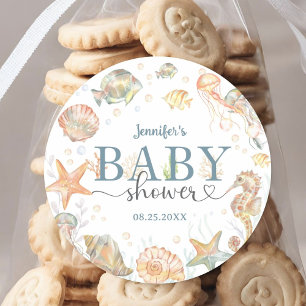 Sticker Rond Bain de bébé sous l'océan Thème neutre pour garçon