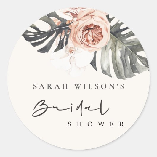 STICKER ROND BAIN DE MARIÉE FLEUR DE MONSTERA ROUILLE BOHO (Devant)