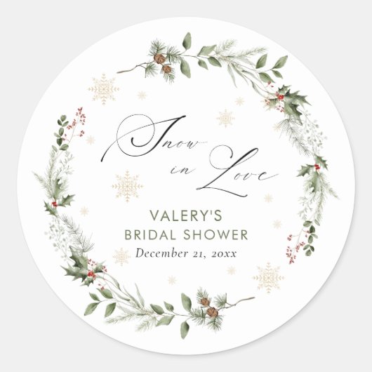 Sticker Rond Bain de neige en amour Shower de Mariée d'Hiver (Devant)