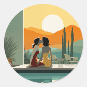 Sticker Rond Baiser Au Soleil Au Bord De La Piscine