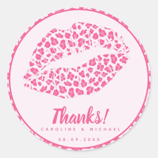 Sticker Rond Baiser de léopard rose - Merci Mariage (Devant)