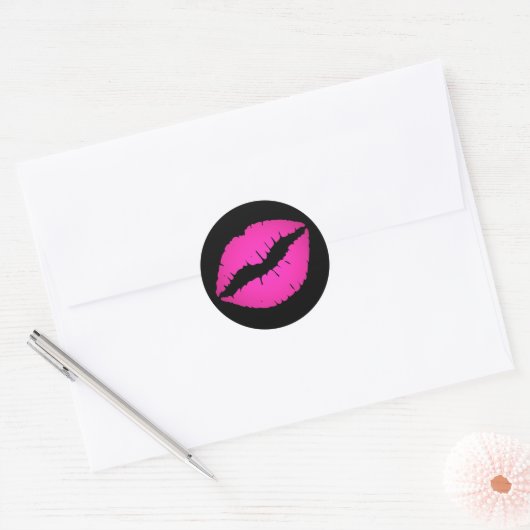 Sticker Rond Baiser noir et rose chaud Ombre Lipstick (Enveloppe)