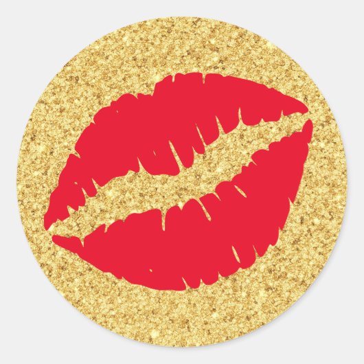 Sticker Rond Baiser Rouge Pailleté Or (Devant)