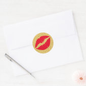 Sticker Rond Baiser Rouge Pailleté Or (Enveloppe)