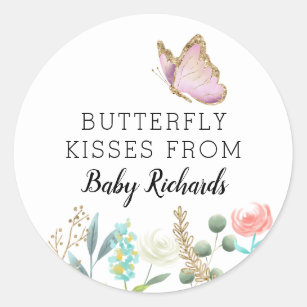 Sticker Rond Baisers à papillon Baby shower doux Favoriser