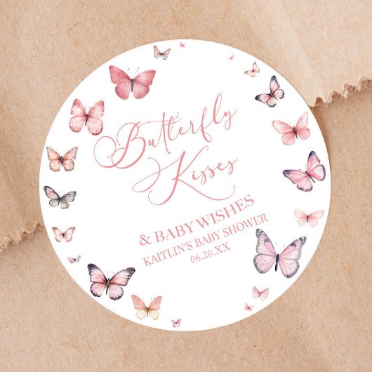 Sticker Rond Baisers à papillon et voeux de bébé Baby shower ro