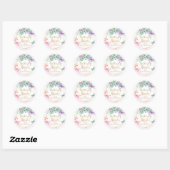 Sticker Rond Baisers à papillon Eucalyptus Baby shower rose Fav (Feuille)
