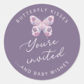Sticker Rond Baisers à papillon + Voeux pour bébé Enveloppe vio (Devant)