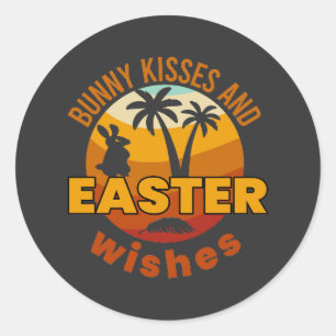Sticker Rond Baisers de Bunny et voeux de Pâques, Joyeux Jour d