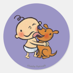 Sticker Rond Baisers de chiot pour le bébé