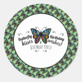 Sticker Rond Baisers papillon fête d'anniversaire (Devant)