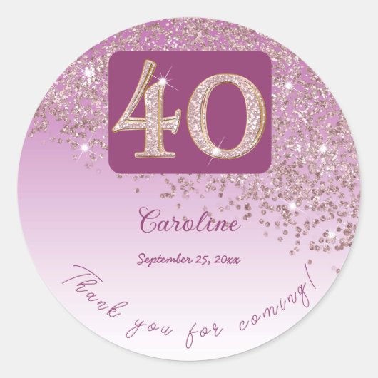 Sticker Rond Baisse de la Parties scintillant Rose d'or, 40e an (Devant)