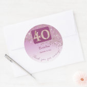 Sticker Rond Baisse de la Parties scintillant Rose d'or, 40e an (Enveloppe)