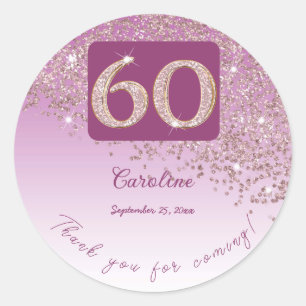Sticker Rond Baisse de la Parties scintillant Rose d'or, 60e an