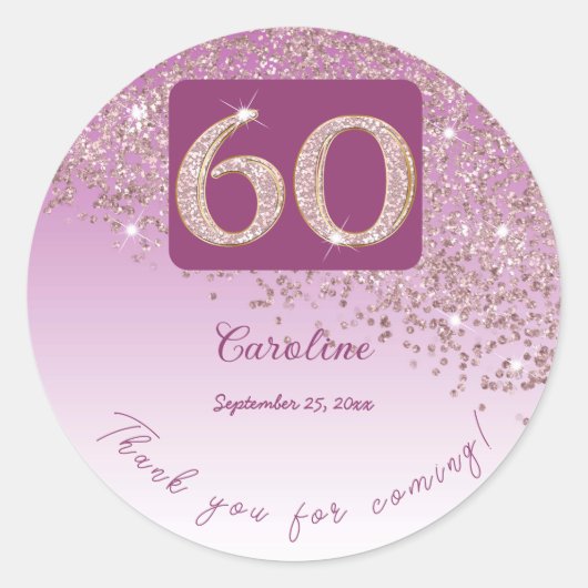 Sticker Rond Baisse de la Parties scintillant Rose d'or, 60e an (Devant)