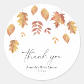 Sticker Rond Baisse du baby shower d'automne feuille - Merci (Devant)