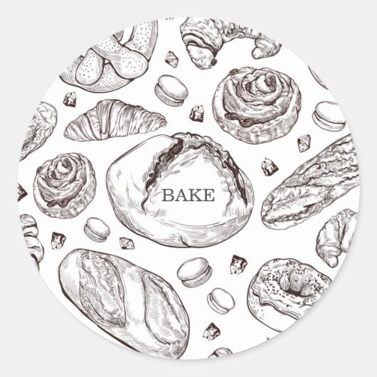 Sticker Rond Bake Hand Drawn Pastries Food Label (Devant)