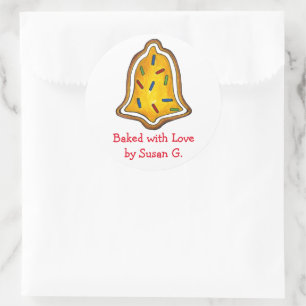 Sticker Rond Baked with Love Bell Christmas Sugar Cookie