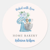 Sticker Rond Baked with Love Blue Flower Mixer (Devant)