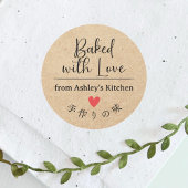 Sticker Rond Baked with Love Kraft Papier Coeur Élégant Script