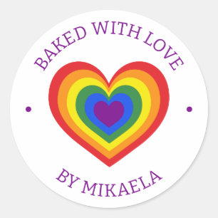 Sticker Rond Baked With Love Rainbow Heart Nom personnalisé